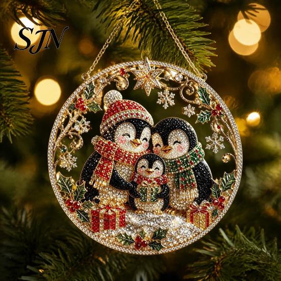 Festive Indoor Winter Ornament Christmas Faux Diamond Art Kit, Santa Angel Sun Catcher DIY Acrylic Sparkling Holiday Home Decor Round
