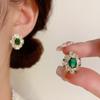Light Luxury Zircon Emerald Diamond Earrings Temperament Fashion Retro High-end Earrings All-match Super Flash Earrings