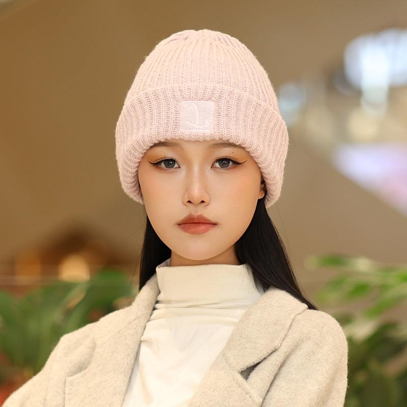 Большой обхват головы толстая шерстяная шапка женская осенне-зимняя свободная теплая шапка-бини шапка от холода большое лицо маленькая вязаная шапка с ушками
