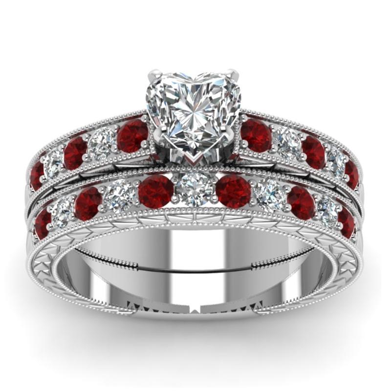 2 шт./компл. изысканный комплект колец в форме сердца, очаровательное белое кольцо с цирконом для женщин, обручальное кольцо, ювелирное изделие, подарок