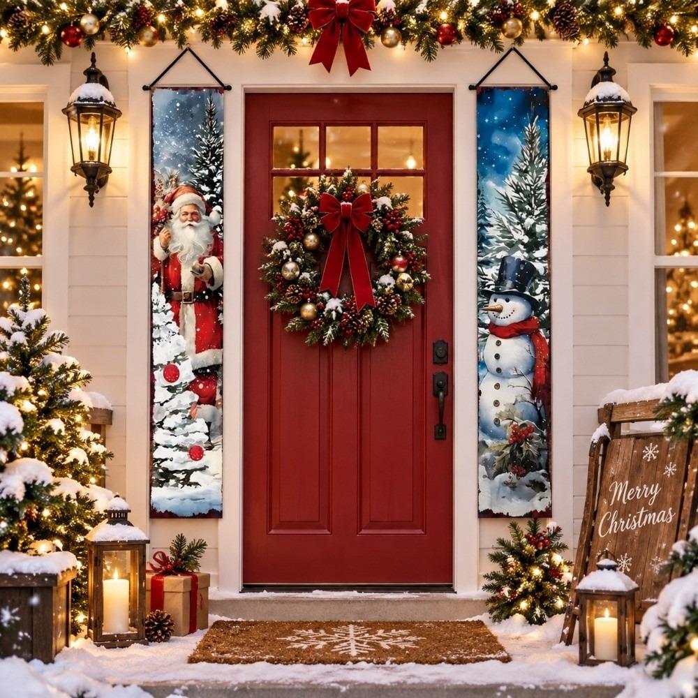 2D Flat Christmas Flag Banners Snowman Christmas Hanging Flag Door Couplets Banner Indoor Outdoor