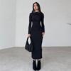 New Autumn and Winter Women's Fashion Round Neck Long Sleeve Slim Fit Hip Solid Color Temperament Dress