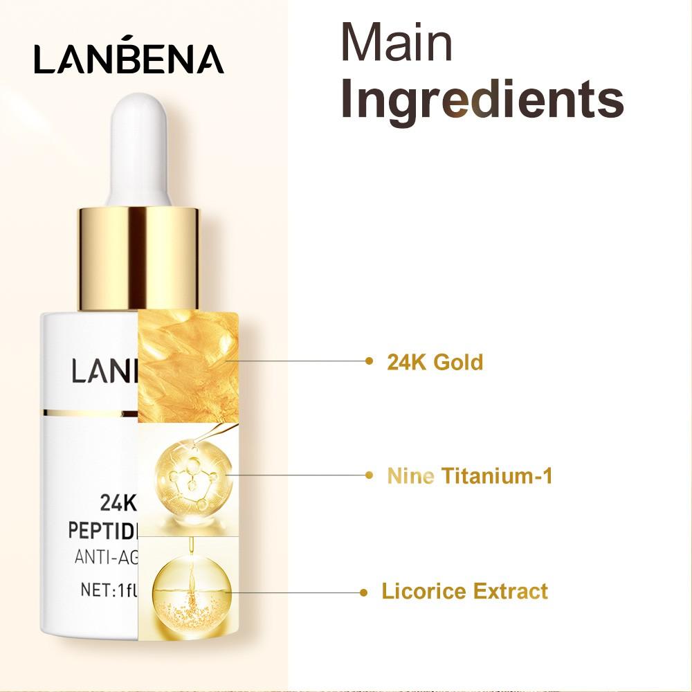 LANBENA 24-каратная пептидная сыворотка с золотом против старения, укрепляющая морщины, тонкие линии, увлажняющая, отбеливающая, питательная, уход за кожей, 30 мл