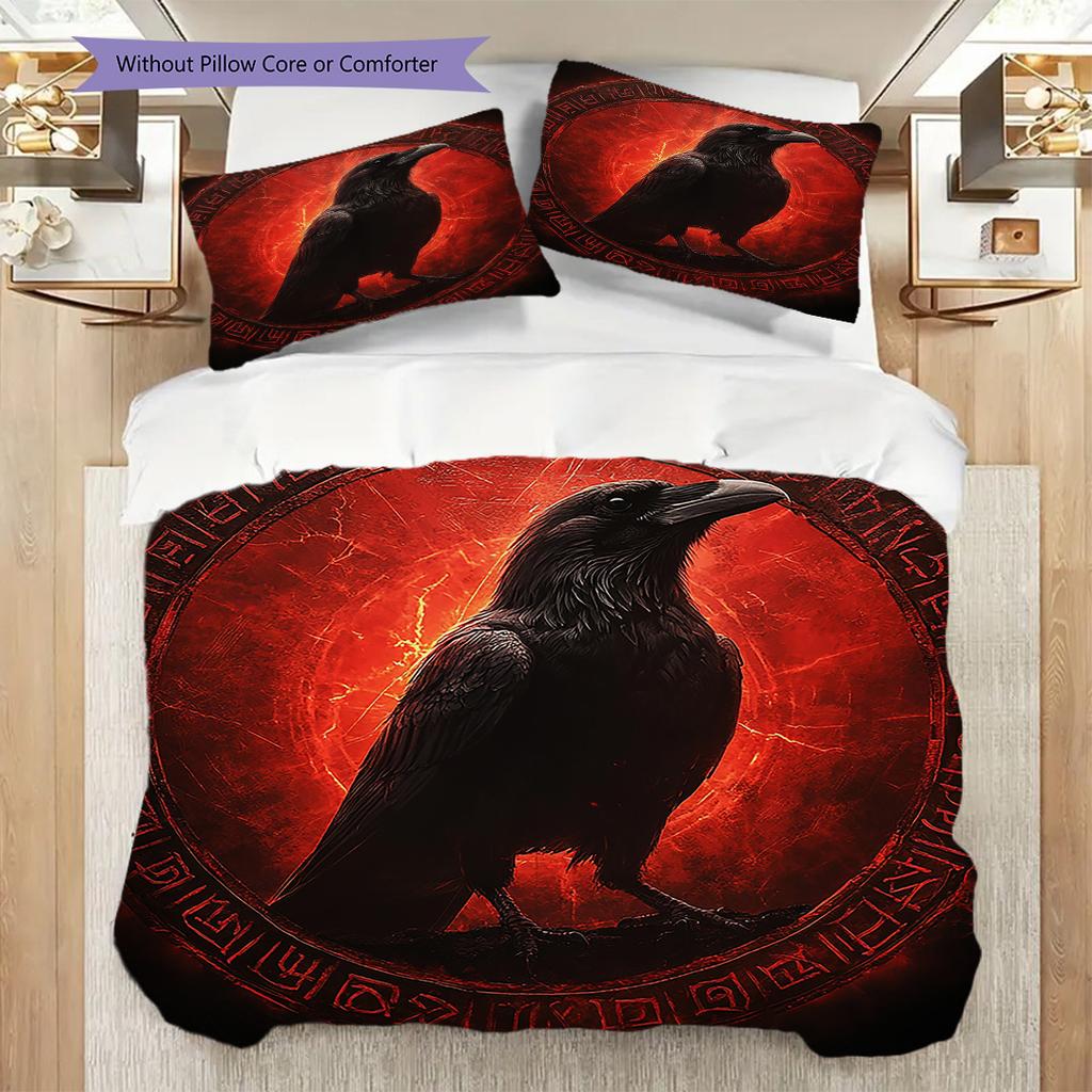 Crow Pattern Bedding Quilt Set Quilt Cover Pillowcase Home Decoration Birthday Gift (1 * duvet cover + 2 * pillowcase, without core)