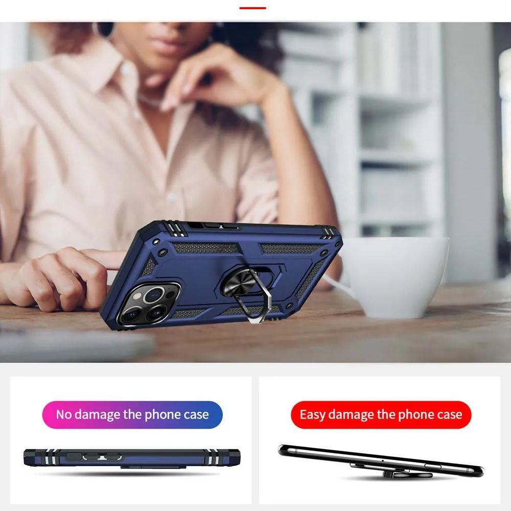 For iPhone 15 14 Plus Armored Four Corner Anti Fall Phone Case For iPhone 13 12 Pro Max MiNi Ring Holder Phone Case