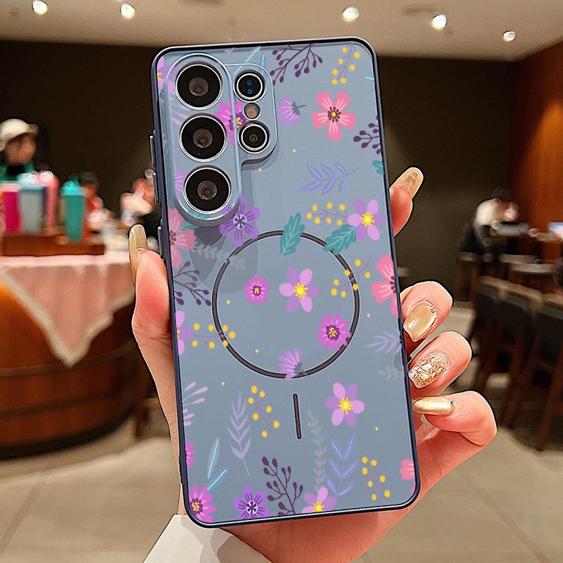 Магнитный чехол INS с принтом подсолнуха для Samsung S26 Ultra S25 Edge S24 FE S23 S22 Plus A54 A15 A35 A55 A16 A36 A56 A17 A37 A57 5G Матовый чехол