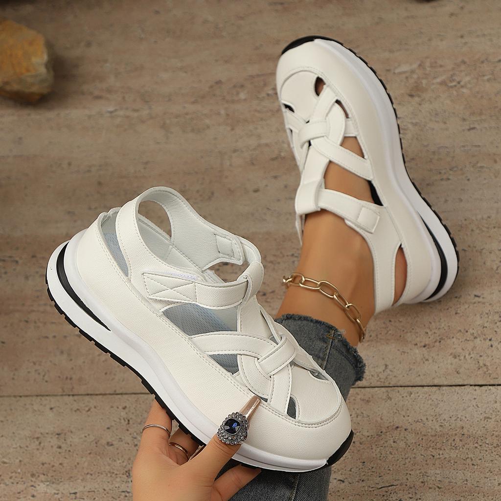Летние новые сандалии на покатом каблуке с открытым носком, дышащие женские босоножки с застежкой-молнией, импортные, большого размера, с толстой подошвой, женская обувь на липучке