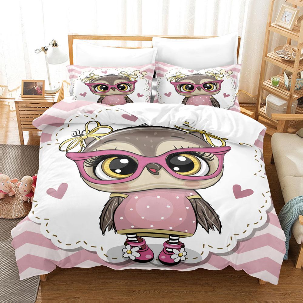 Комплект пододеяльника Сова Размер Кинг Квин Смешной Мультяшный Мягкий Декоративный Детский Детский Полиэстер Покрывало Чехол для Кровати Для Детей Мальчиков Девочек