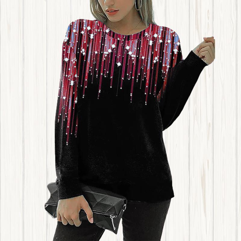 Women Autumn Tops Loose Cat Colorful Meteor Print Causal Long Sleeve T-shirt Top Blouse