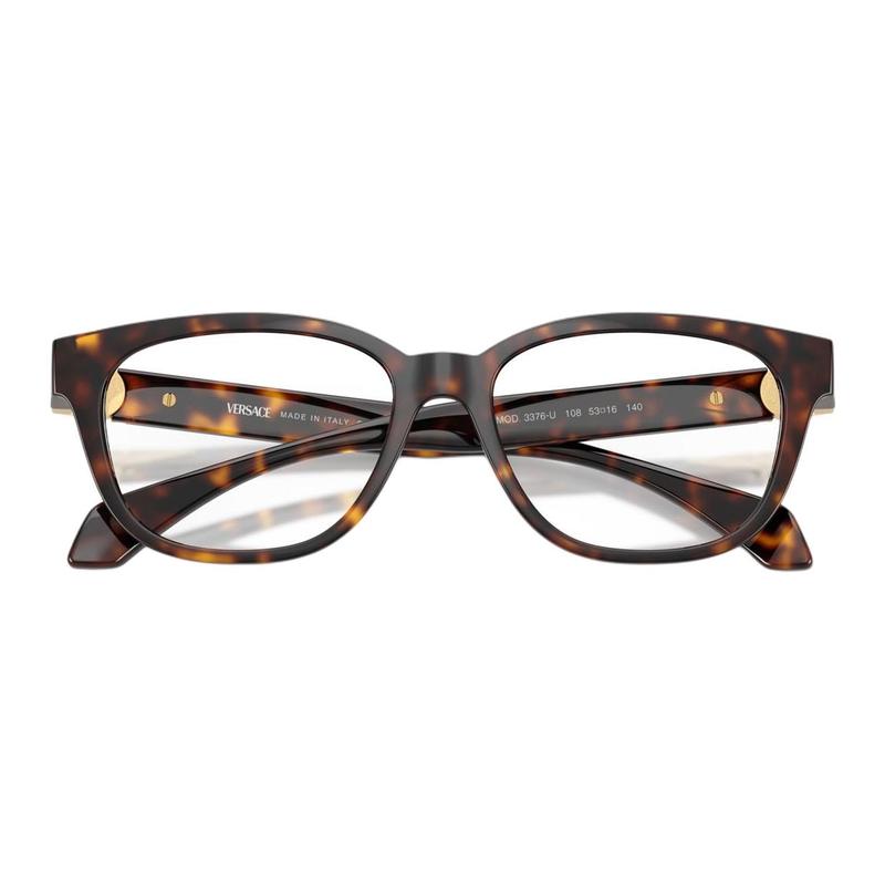 Versace Temple logo injection molded square optical glasses women's tortoiseshell 65990154 VE3376U108-Tortoiseshell 53/16/140-h.40
