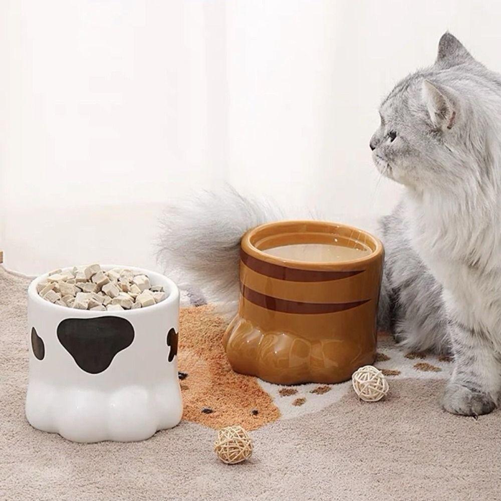 Slanted Mouth Ceramic Cat Bowl Large Capacity High Foot Bowl Drinking Bowl Water Bowl Pet Feeding