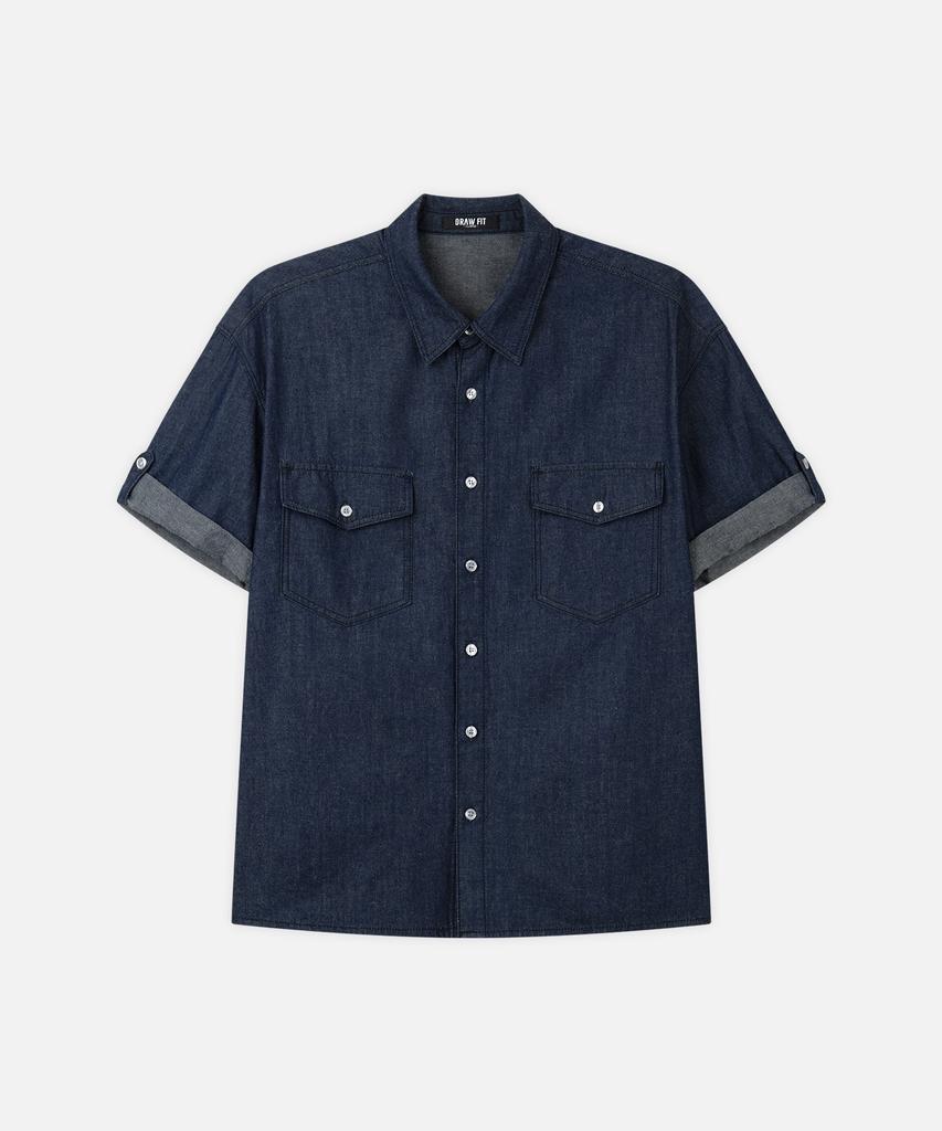 DRAW FIT [Genflox X Drawfit] Льняная джинсовая рубашка с подворачивающимися рукавами [3 цвета]