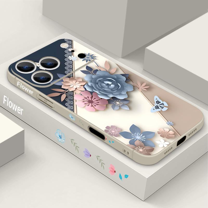 Чехол-шнурок с романтичным узором из роз для iPhone 17 Pro Max iPhone 16 15 14 13 Pro Max 11 16E 17E Мягкая силиконовая задняя крышка телефона