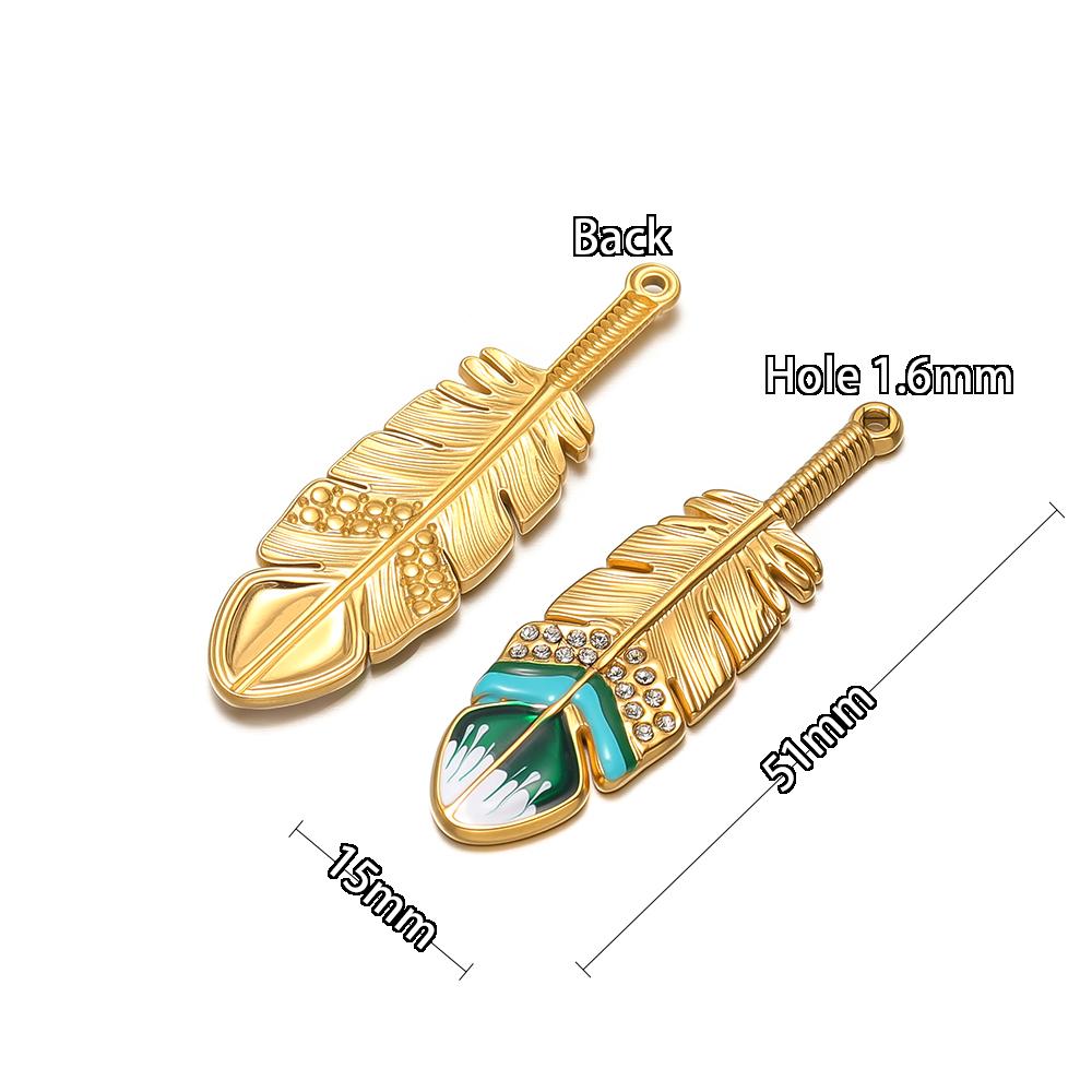 3Pcs Enamel Rhinestone Feather Charms Stainless Steel Pendants for Earrings Making DIYJewelry Findings Necklace Accessories Bulk