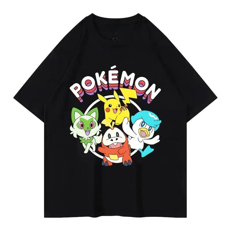 Pok Mon Pikachu Little Fire Dragon Johnny Turtle Pok Mon Printed Short Sleeved Unisexs Womens Tshirt Summer New Y2k Tee Top