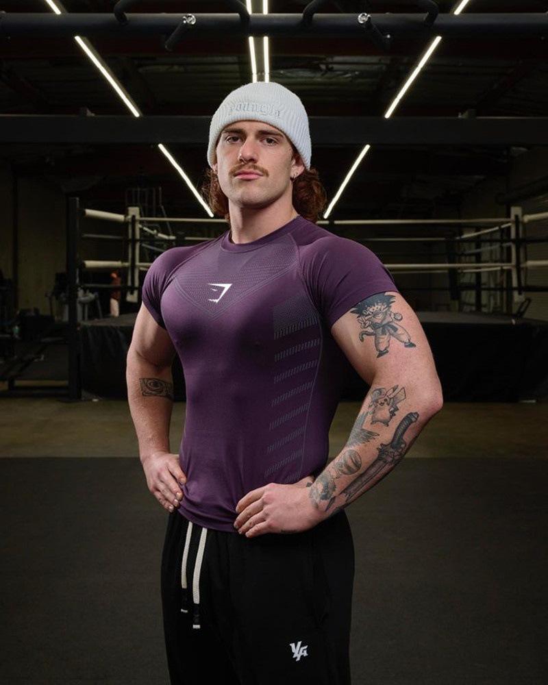 European Men's Cross-Border High Elastic Fitness Bodysuit - Short Sleeve Sports T-Shirt