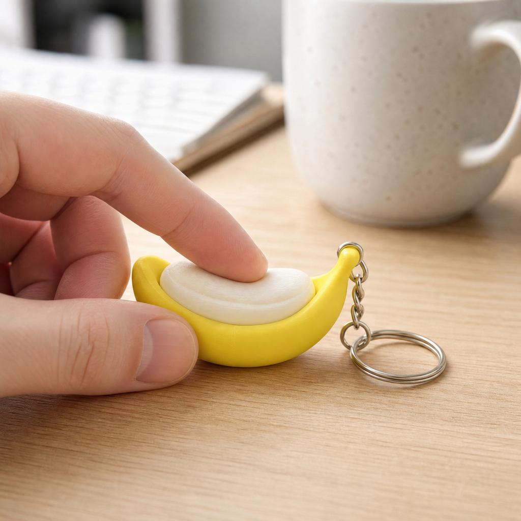 Cute Banana Fidget Keychain Mechanical Switch Push Button Clicker Stress Anxiety Relief Decompression Sensory Squeeze Fun Gift
