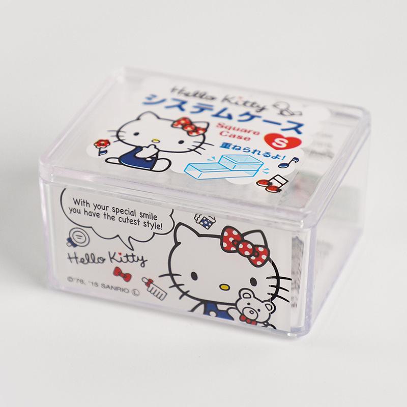 Kawaii Sanrio Hello Kitty Cinnamoroll Cotton Swab Jewelry Storage Box Melody Kuromi Cute Cosmetics Sundries Press Organizer Boxs