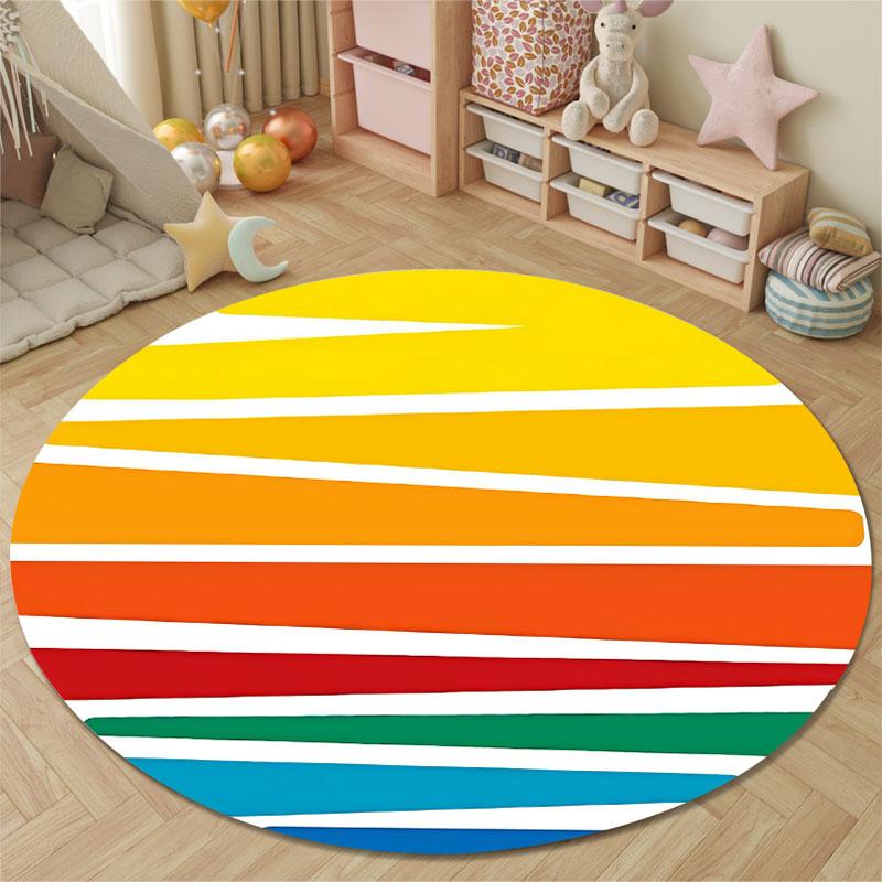 Retro Round Abstract Multicolor Rug Pad, Non-Slip Floor Mat for Dining Room