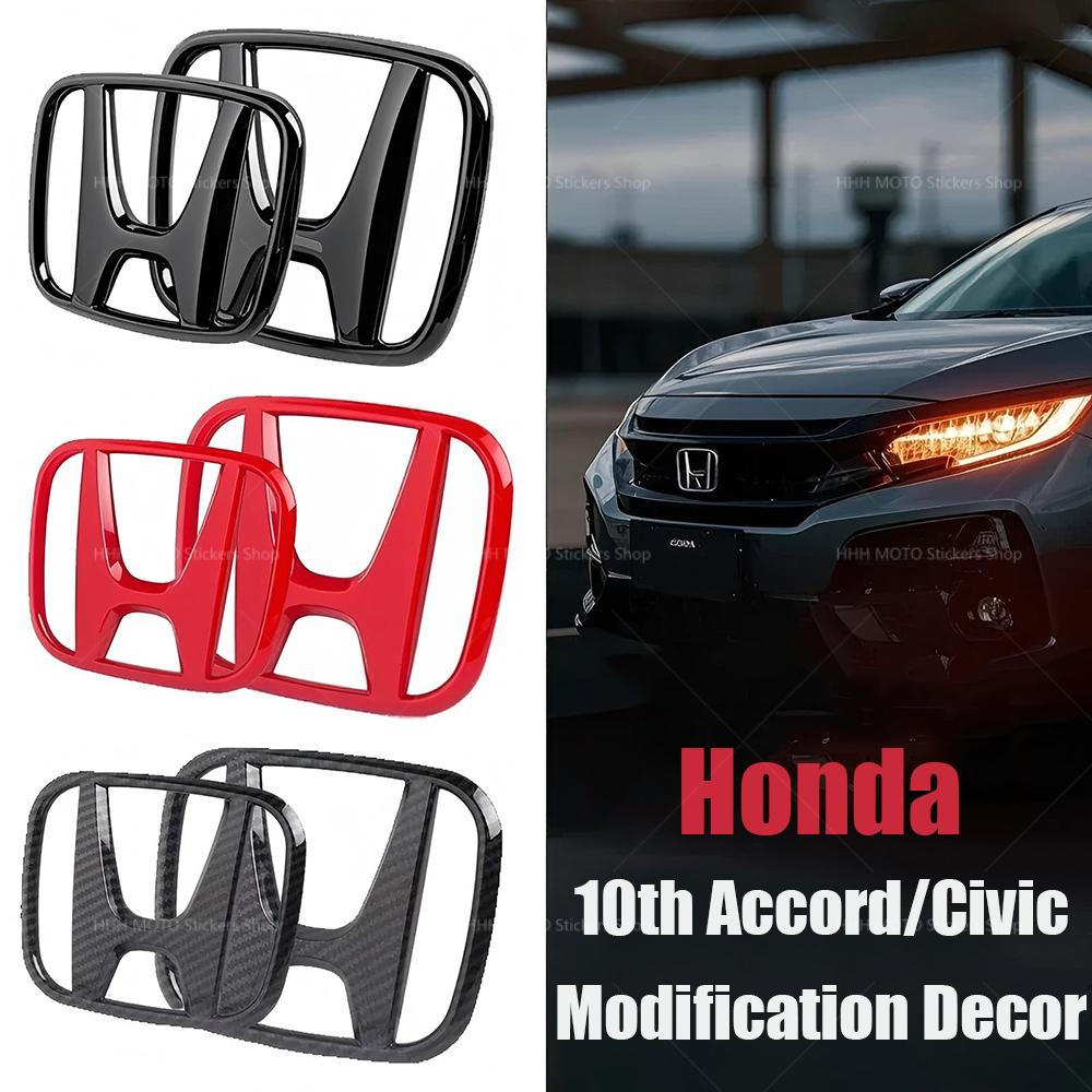 Модификация автомобиля, подходящая для Honda 10-го поколения Accord/Civic, Черно-красный передний логотип, Покрытие заднего логотипа, Декор для модификации рулевого колеса