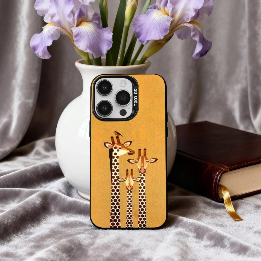 Towering Giraffe Art Phone Case For iPhone17,16,15,14,13,12,11 Plus,Pro Max Black Candy silver phone case