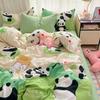 Cartoon Panda Duvet Cover Set Cute Animal Queen Reversible Comforter Cover Set Childrents Teenagers Room Single Bedding 3 Pieces