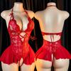 Красное кружевное эротическое боди с глубоким V-вырезом и открытой промежностью, сексуальный комбинезон