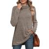 Spring and Autumn Women's Blouse High Neck Bib Side Split Solid Color Long Sleeve Top
