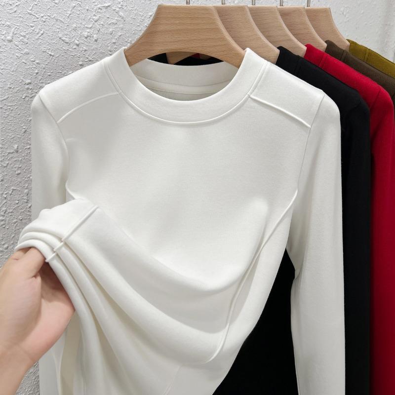 White Long-sleeved T-shirt Spring and Summer New Modal Cotton Inner Bottoming Shirt Fishbone Design Top
