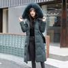 Women's Winter Plus Size Slim Knee-length Loose Thickened Hooded Zip Jacket Simple Casual Fur Collar Parka Outerwear