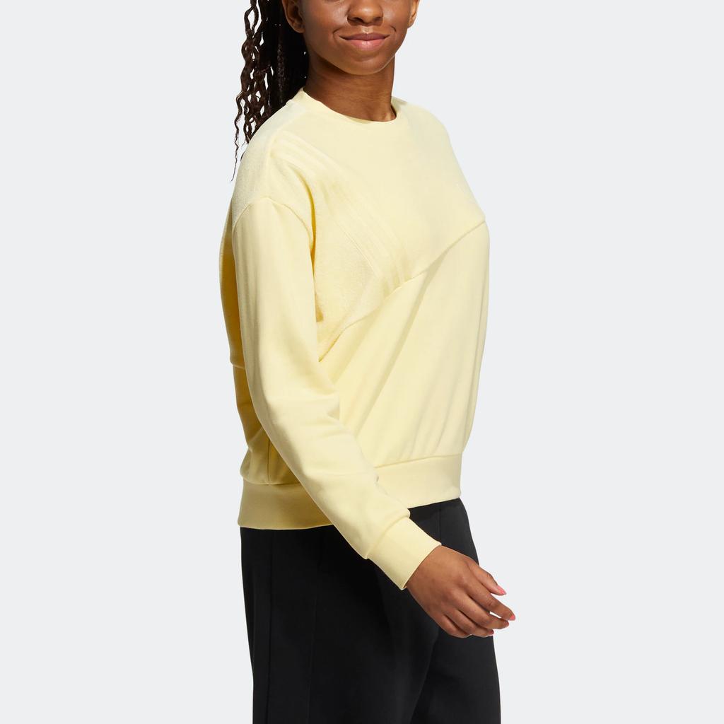 Adidas Neo Vibe Sweatshirt With Front Brand Logo Print Long Sleeve Sport Pullover Women Tops Yellow HN2370