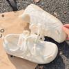 Women's White Casual Shoes  New Breathable Mesh Fashion Cross Tied Flats Lightweight Comfortable Soft Sole Vulcanized Shoes