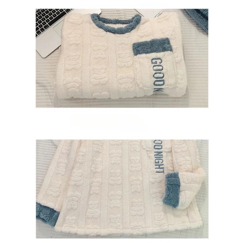 Коралловый флис пижама женская мультфильм милый зимний флис утолщенный комплект из 2 предметов фланель домашняя одежда пуловер и брюки