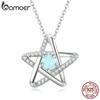 BAMOER Authentic 925 Sterling Silver Opal Star Pendant Necklace Silver Lock Chain Necklace for Women Fine Jewelry Wedding Gift