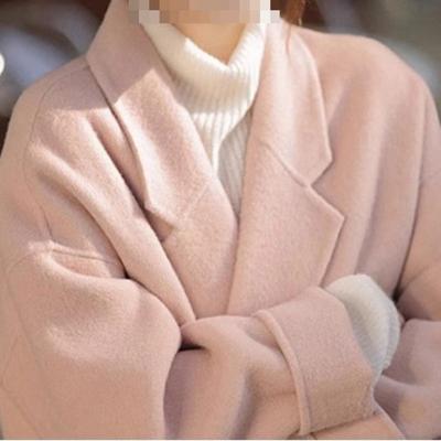 Розовое двустороннее шерстяное пальто Осень и Зима Новое Корейский стиль Свободное Шерстяное пальто средней длины для женщин