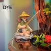 Fish Tank Sitting Fishing Figurine Sandstone Fisherman Statue Miniature Landscape Vintage Zen Decoration for Fish Tank Pot Garden Home Aquarium
