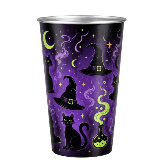 Decorative Metal Water Cup Color-Changing Halloween Cup, Stainless Steel Horror Tumbler for Hot Cold Activated Magic Drinks, Reusable Party