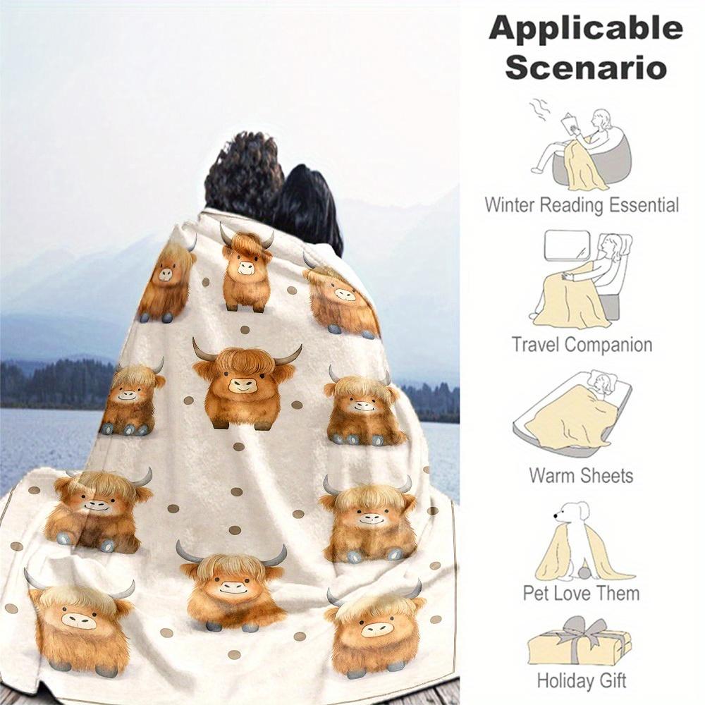 1pc Cute Highland Cow Blanket for Sofa Bed Soft and Light Bedding Ideal for Picnics, All-Season Christmas Outdoor Decor Accessories-c0803001