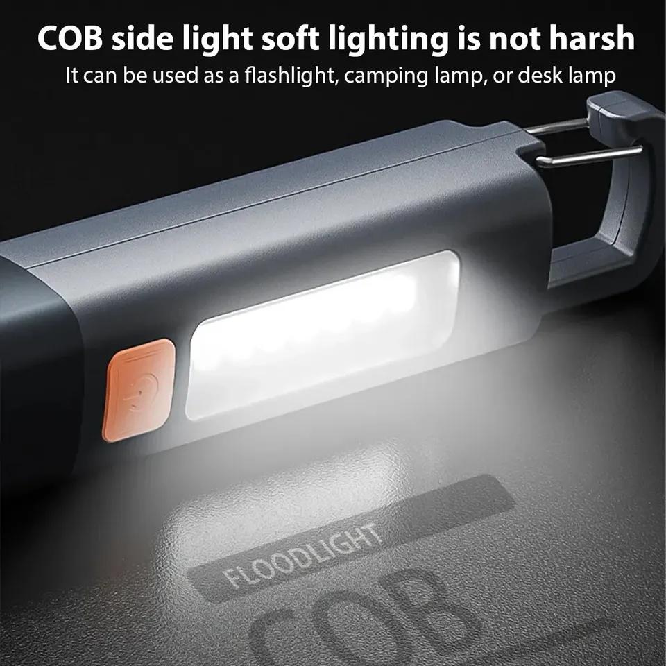 Мощный светодиодный фонарь из АБС-пластика, USB-зарядка, портативный, для улицы, EDC-фонарь, походные подвесные фонари, телескопический фокус, боковая COB-лампа