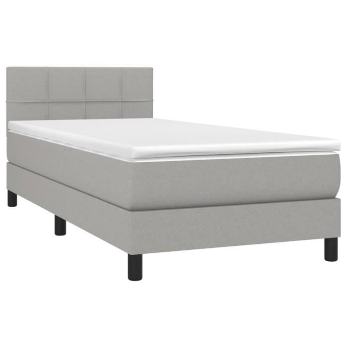 3140025 vidaXL Divan Bed with Mattress Light Grey 90x200 Cm Fabric