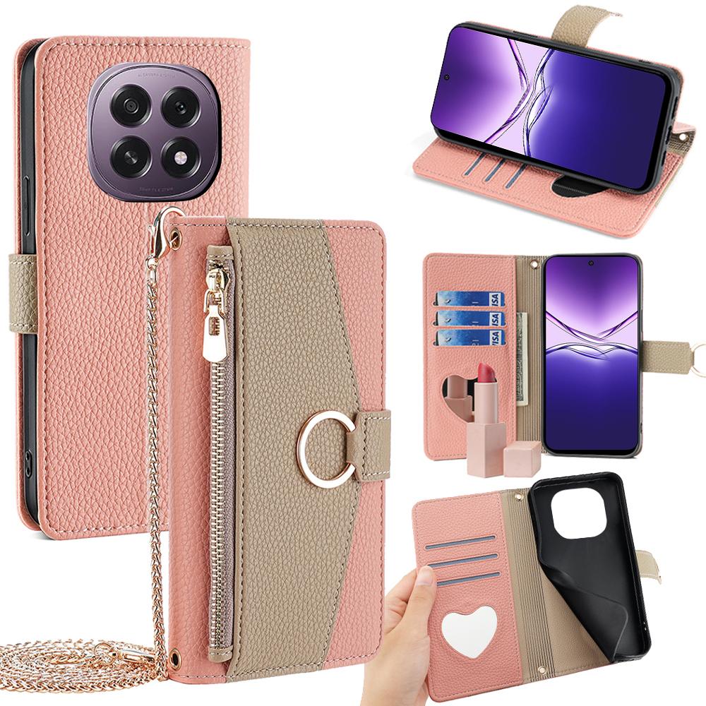 For Oppo F29 5G Case Mirror Wallet Leather Phone Cover with Chain Shoulder Strap