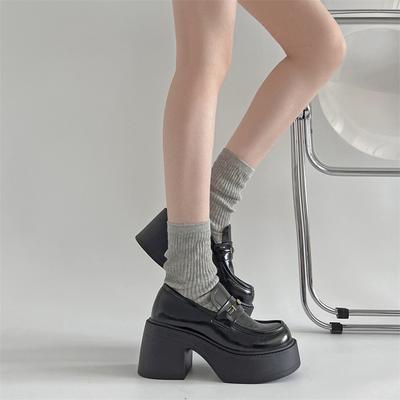 Черные французские ретро туфли на толстом каблуке и платформе, женские кожаные туфли 2025 года, новые осенне-зимние туфли с одной педалью в британском стиле