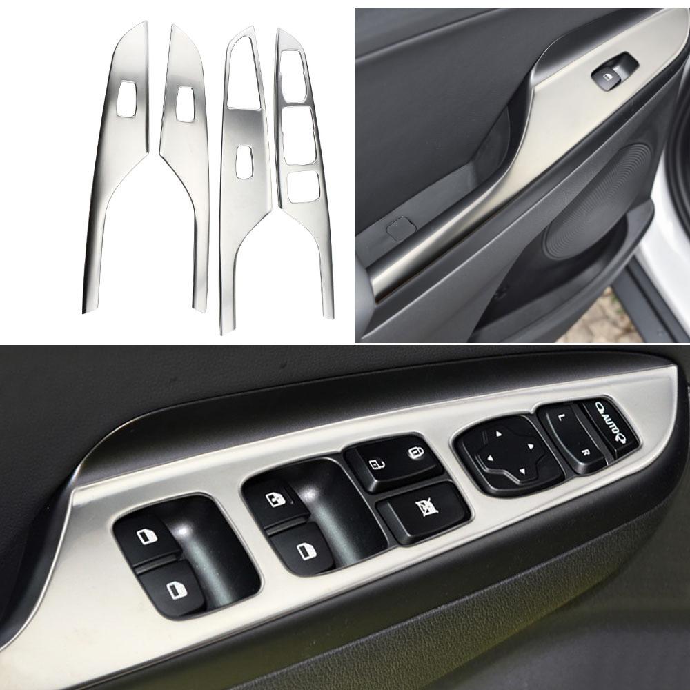For Hyundai Kona 2018-2020 LHD Window Lift Switch Button Cover Trim Stainless Door Armrest Panel Frame Interior Acc