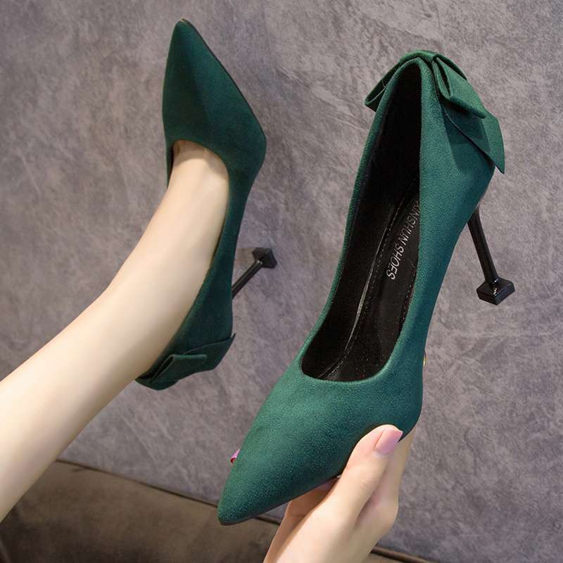Красные замшевые свадебные туфли женские каблук бант высокие каблуки сказочный стиль с Xiuhe свадебные туфли зеленые туфли