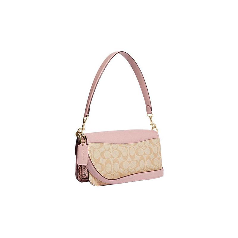 COACH Morgan 27 detachable shoulder strap canvas with leather and cow leather hand-held shoulder bag large size women's khaki presbyopic and pink