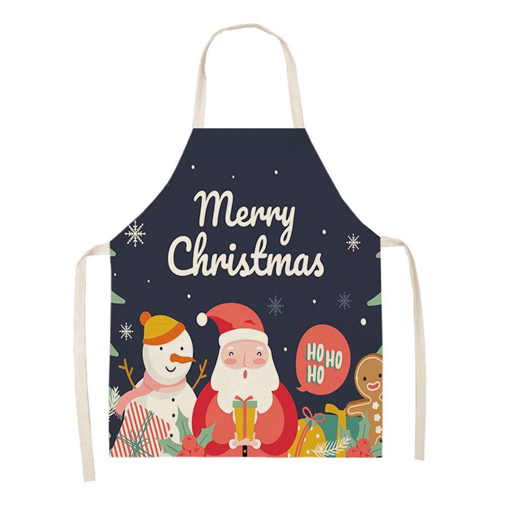 Linen Santa Kitchen Apron Christmas Snowman Unisex Dinner Party Cooking Bib Christmas Tree Apron Cleaning Apron