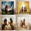 Horses 3D Digital Printing Window Curtain Running On a Sunset Sky Wild Animals Pattern Thin Curtain for The Bedroom 2 Panels