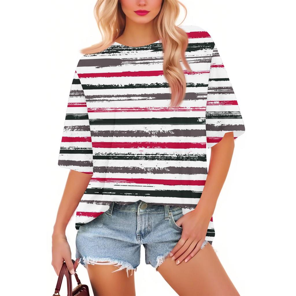 Women's Fashion Casual Gradient Color Loose Round Neck Short Sleeve Trendy Holiday T-shirt Top