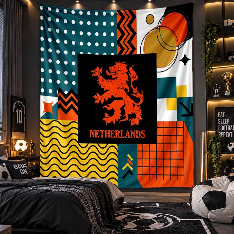 Wall Hanging Tapestry Netherlands Football Print Cloth for Living Room Bedroom Home Decor