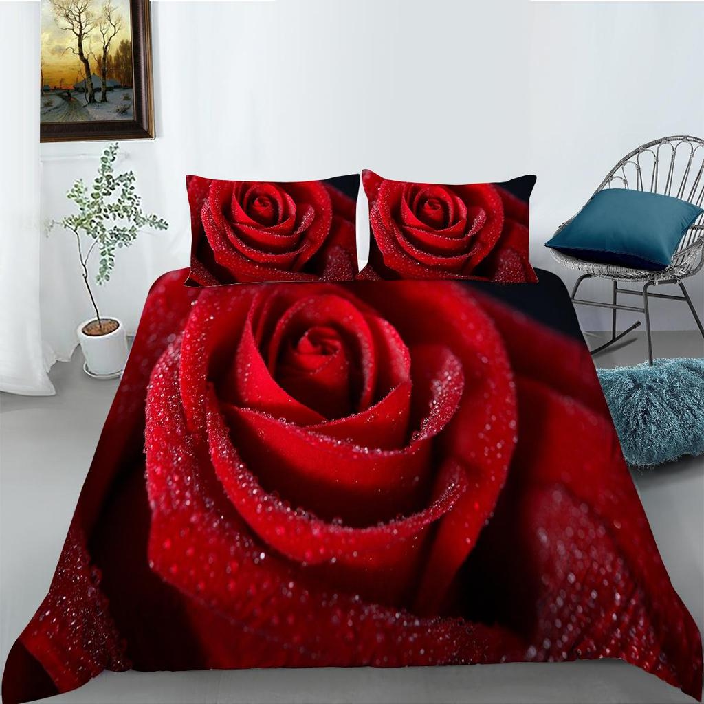 Red Rose Bedding Set Couple Quilt Cover Pillow Cover Bed Sheet/Double Layer Full Size 2/3 Bedding Set Home Decoration
